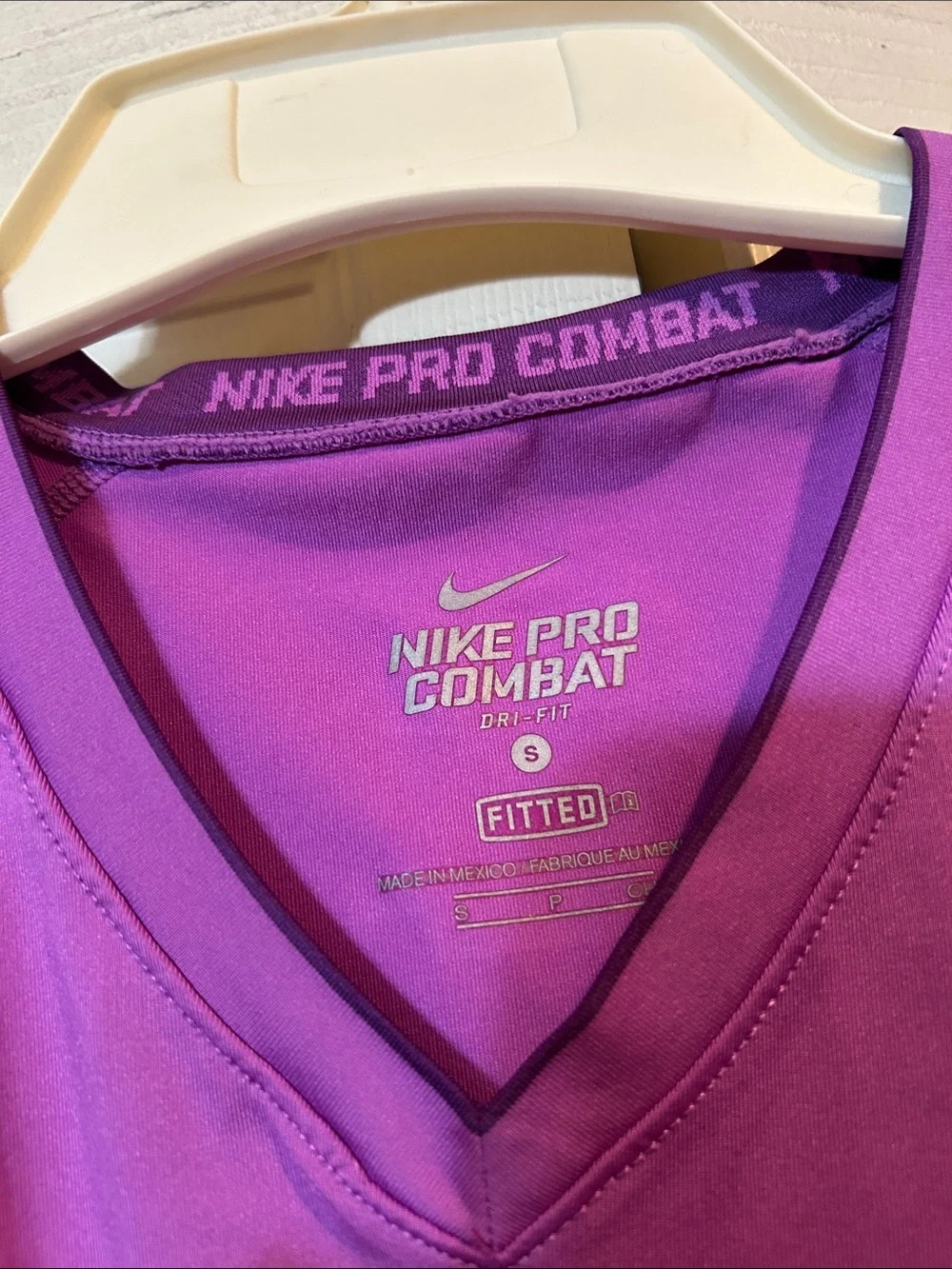 Nike Combat - S - Purple V-Neck Dri-FIT - Fitted Athletic Tank with White Swoosh